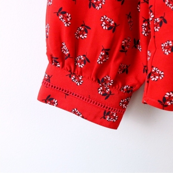 Draper James Red  Floral Tie Neck Top Sz S NWOT - Picture 4 of 8
